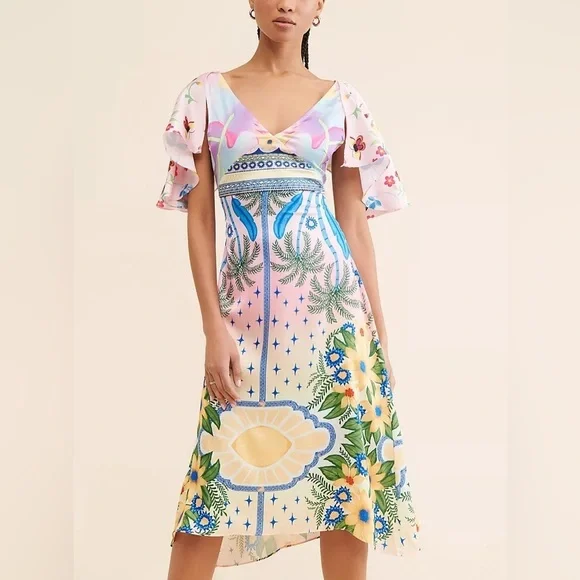 Oceanus Camille Satin Midi Dress Size XXL - Picture 12 of 16